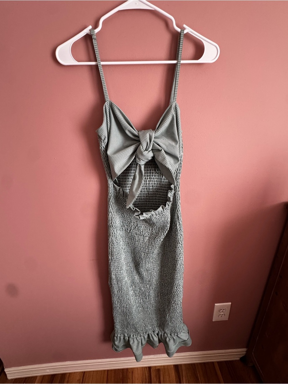 Mable by Anthropologie Smocked Sage Green Midi Dress with Front Tie